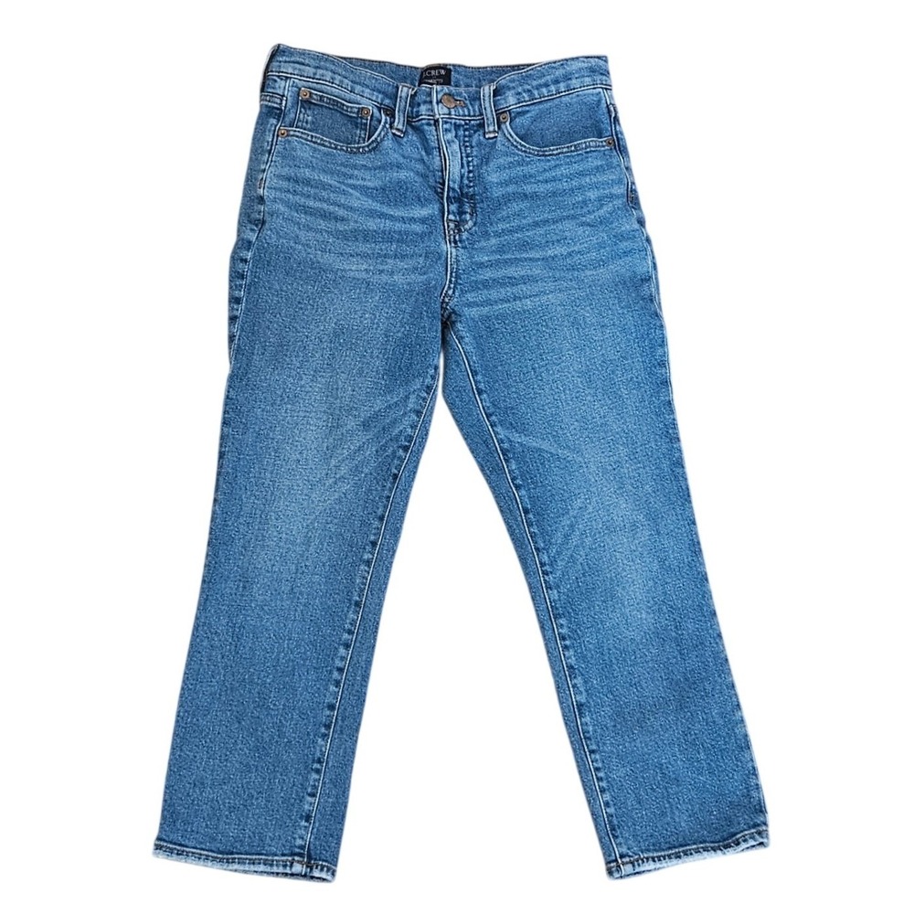 J.Crew Essential Straight Jean 28P Medium Wash Blue Denim Petite Stretch Capris